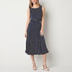 NorthStyle Navy Blue White Polka Dot Midi Maxi Dress Size 12 Sleeveless Wedding‎